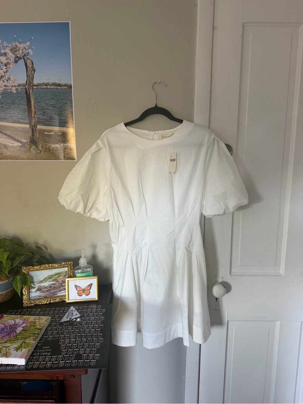 Puff-Sleeve White Mini Dress - Elegant Short Dress- Anthropologie